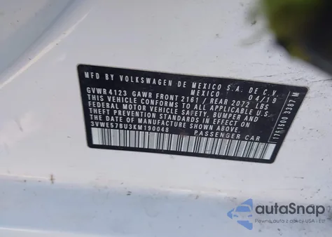 2019 Volkswagen Jetta 1.4T Sel from USA, damaged, VIN 3VWE57BU3KM190048